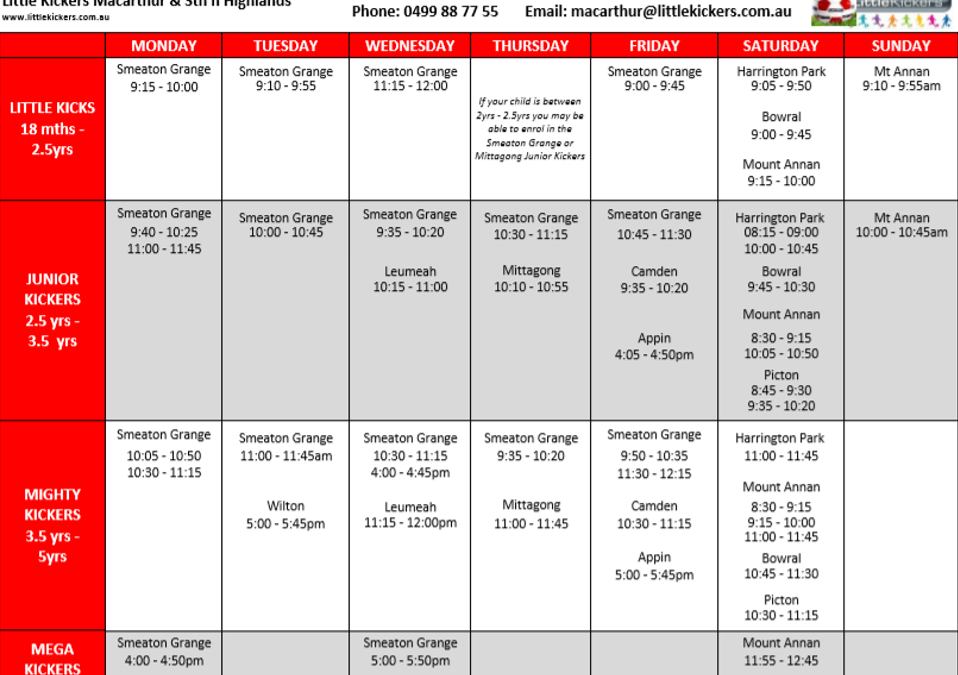 **2020 TIMETABLE**…