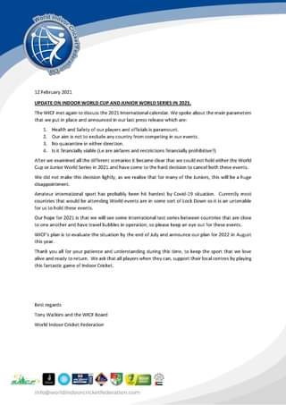 Important Announcement 
 World Cup and Junior …