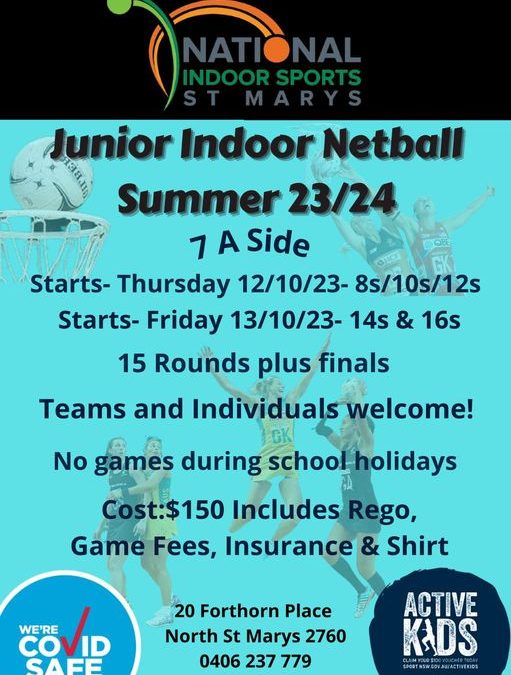 Junior Indoor summer netball registrations are no…